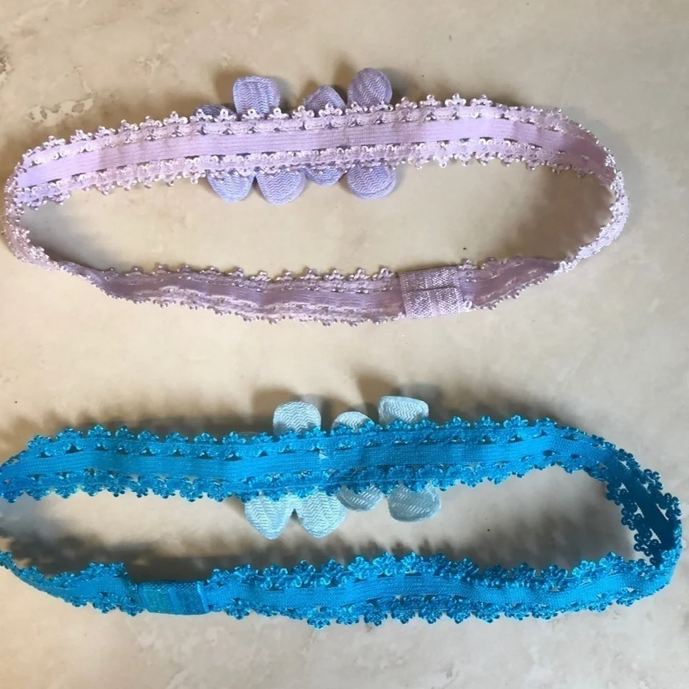 2/$15 Set of 2 Floral Lace Headbands Purple Lavender Blue Girls Baby Stretch